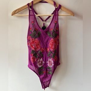 Revamped Embroidered Sheer Bodysuit S GUC